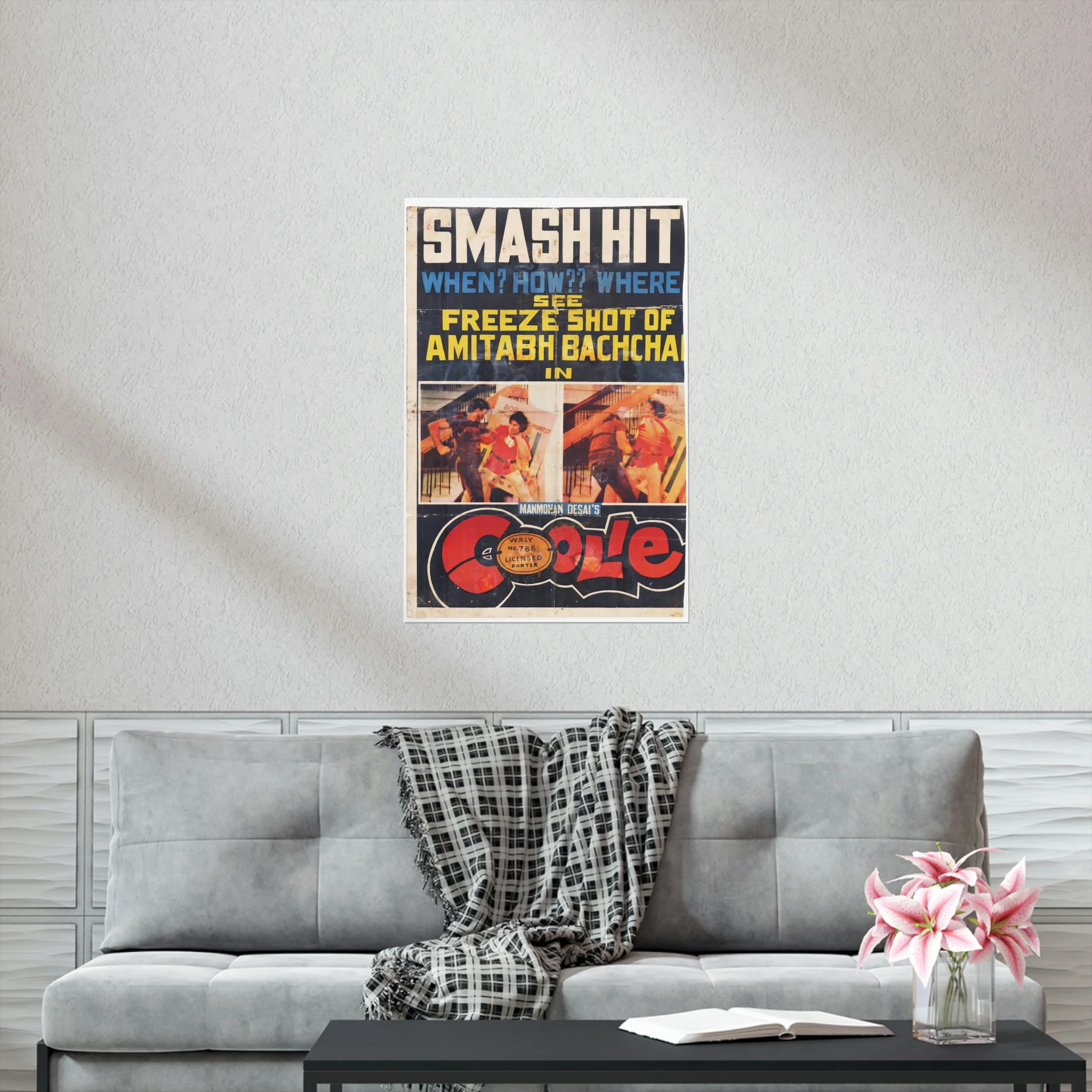 Coolie (1983) Poster with "Freeze Frame of the injury to Amitabh Bachchan" Premium Matte Vertical Posters - Image 6