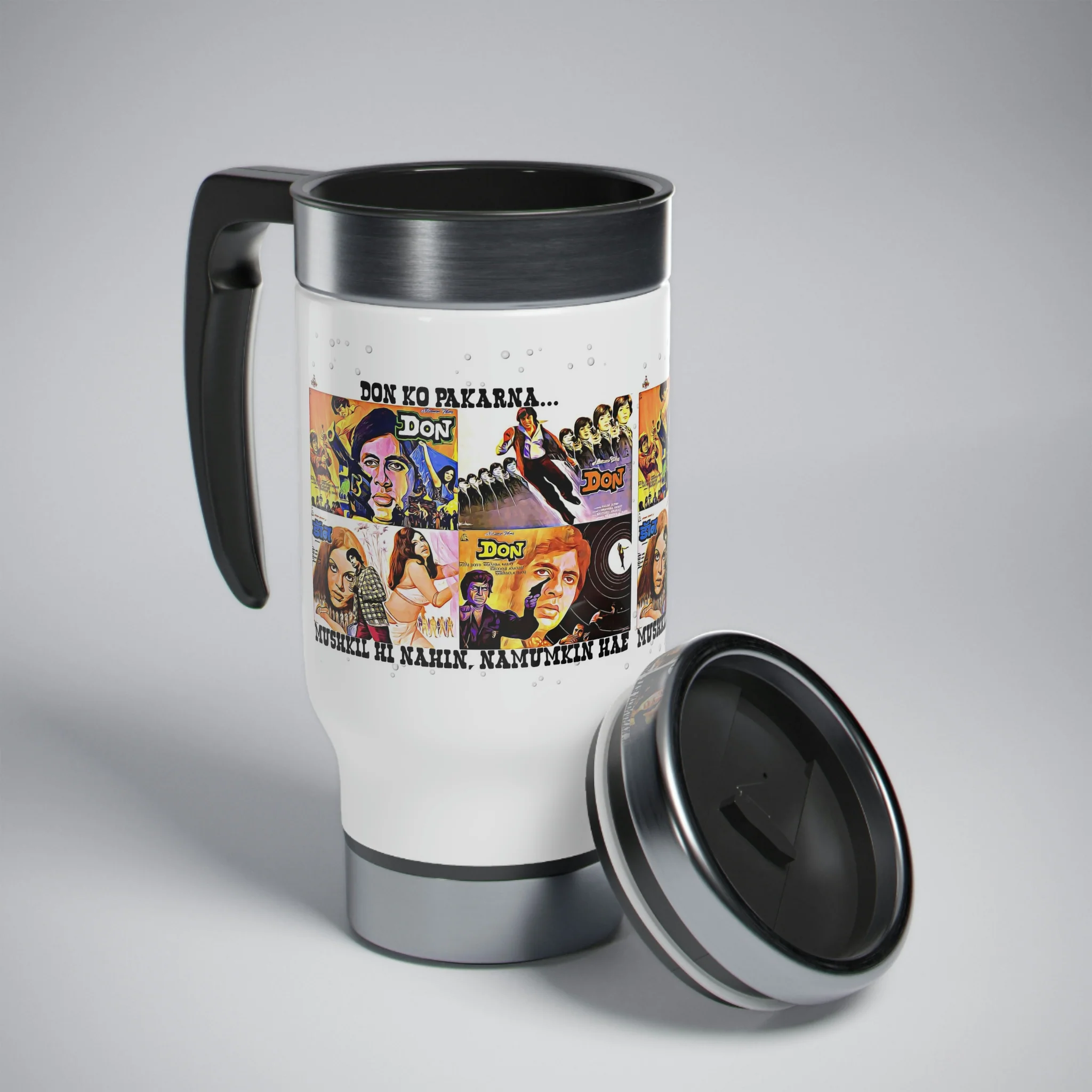 Don - Bollywood - Stainless Steel Travel Mug with Handle, 14oz - Image 8