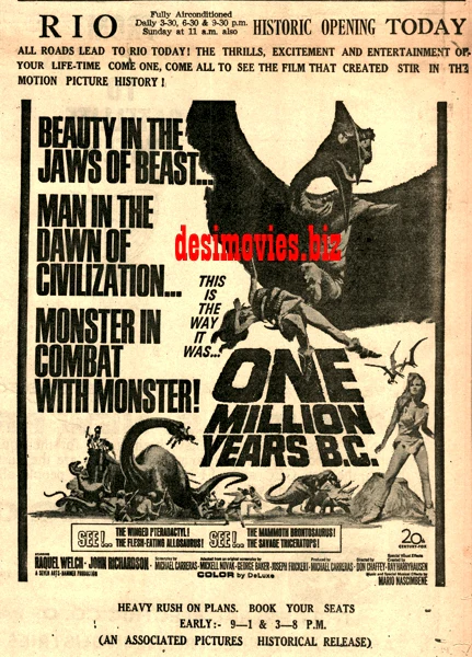 One Million Years B.C. (1968) Press Ad - Karachi 1968